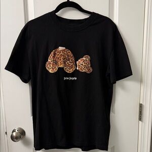 Palm Angels Black Tee with Leopard Graphic